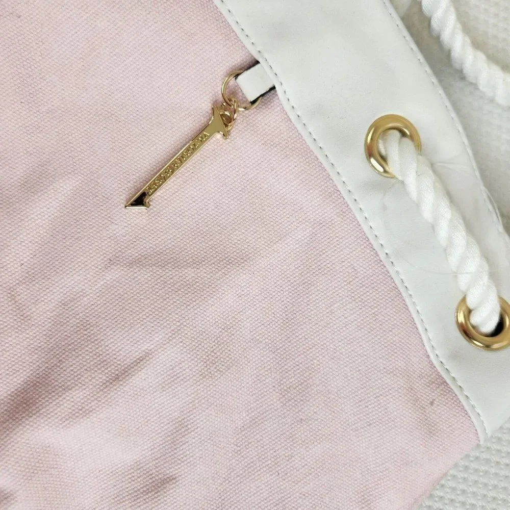 Victoria’s Secret Pink White Stripe Beach Bucket Bag Backpack Canvas